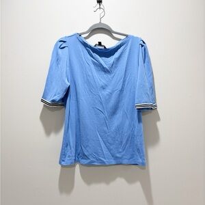 LAUREN RALPH LAUREN Blue Women's Top with Striped Cuffs Puff Sleeve Size XXL